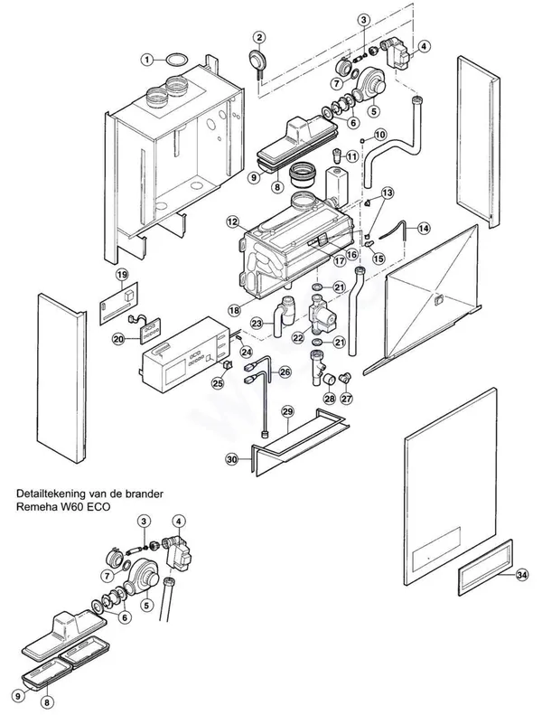 Exploded view Remeha W40 Eco 1:1: Totaaloverzicht