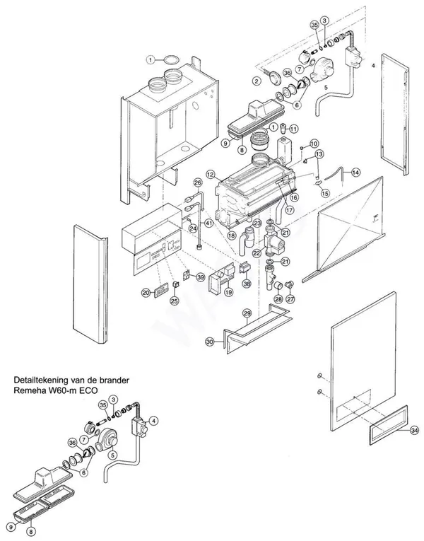 Exploded view Remeha W40 Modulerende Eco: Totaaloverzicht