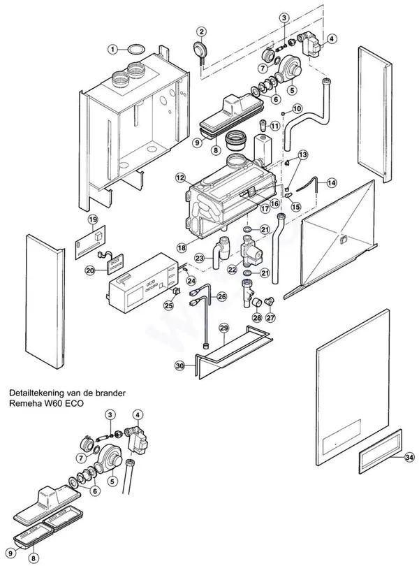 Exploded view Remeha W60 Eco 1:1: Totaaloverzicht