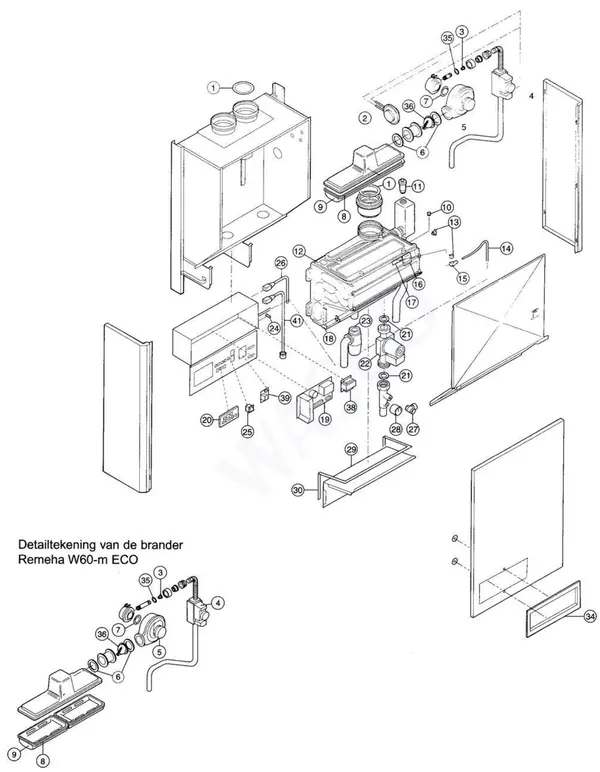 Exploded view Remeha W60 Modulerende Eco: Totaaloverzicht