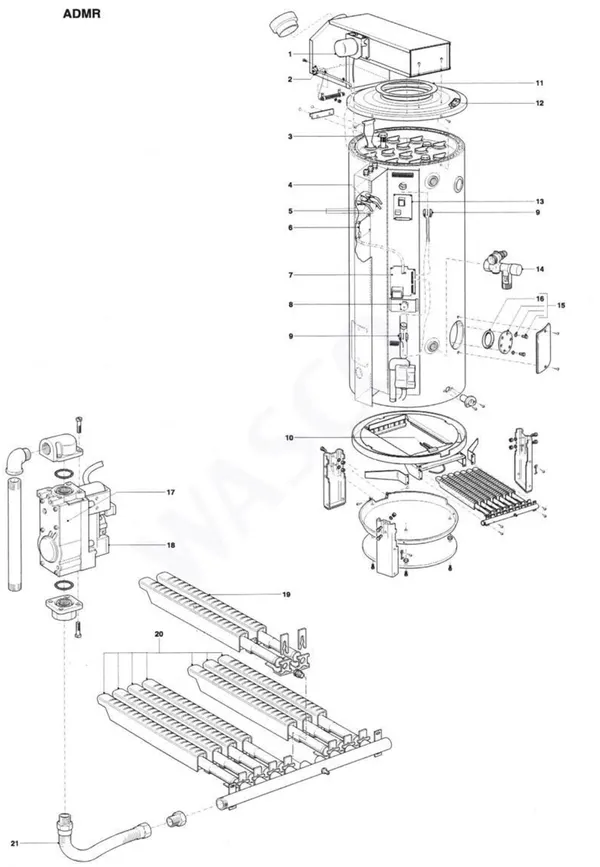 Exploded view A.O. Smith ADMR 115: Totaaloverzicht