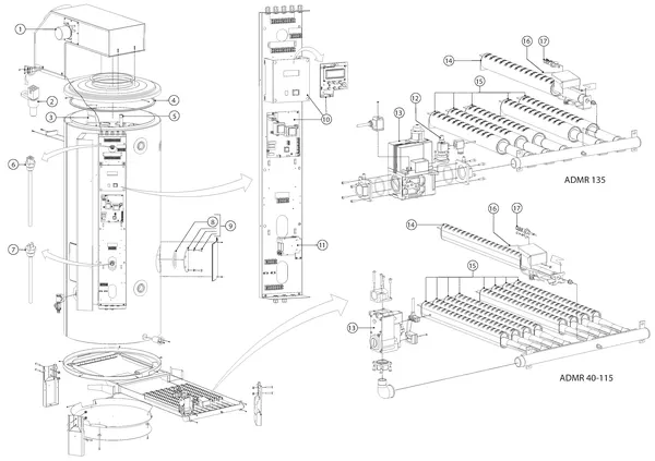 Exploded view A.O. Smith ADMR 40: Totaaloverzicht