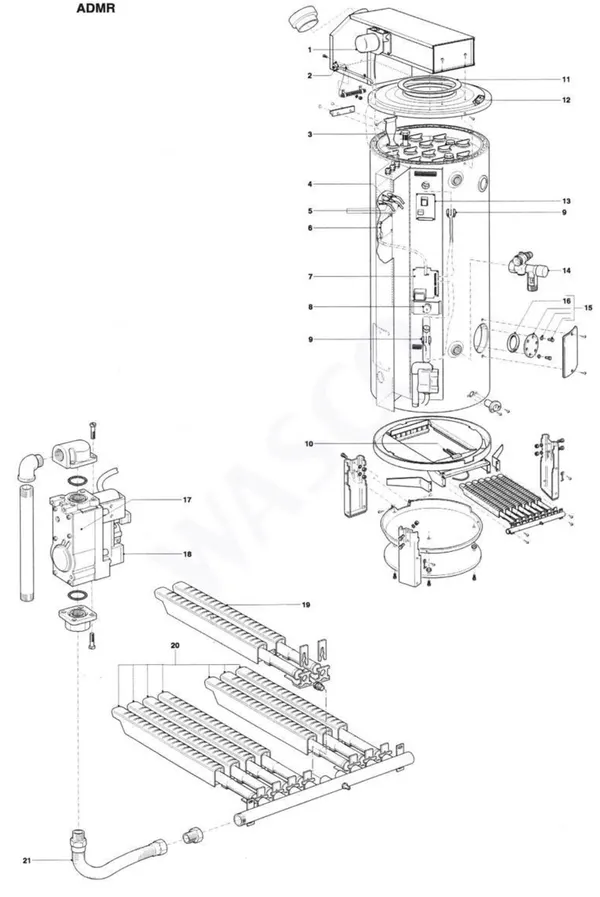 Exploded view A.O. Smith ADMR 80: Totaaloverzicht