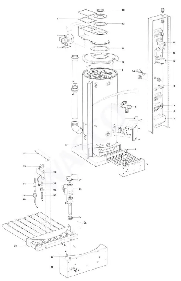Exploded view A.O. Smith BFM 120: Totaaloverzicht