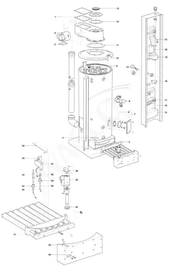 Exploded view A.O. Smith BFM 50: Totaaloverzicht
