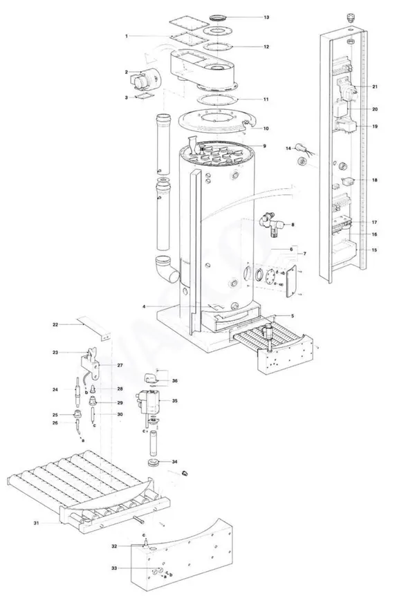 Exploded view A.O. Smith BFM 80: Totaaloverzicht