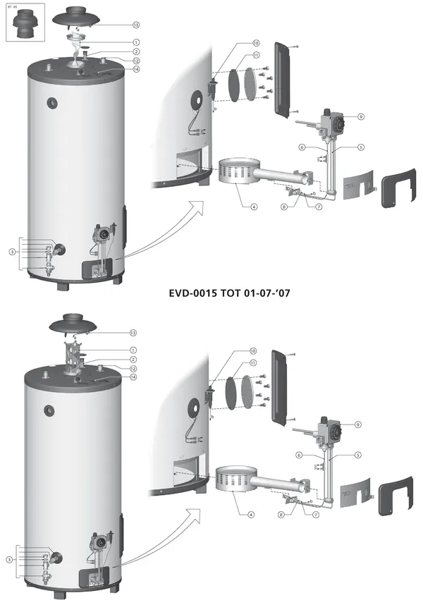 Exploded view A.O. Smith BT(T) 85: Totaaloverzicht