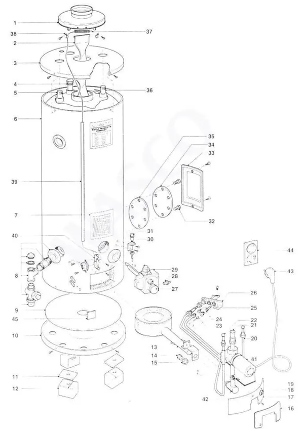 Exploded view A.O. Smith BT(T)E 100 TNN: Totaaloverzicht