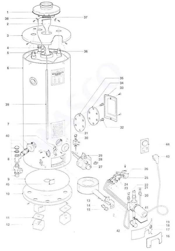 Exploded view A.O. Smith BT(T)E 65 PN: Totaaloverzicht