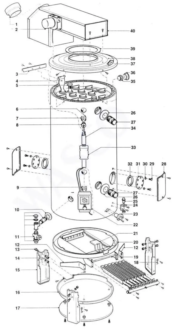 Exploded view A.O. Smith BTE 155 NN: Totaaloverzicht