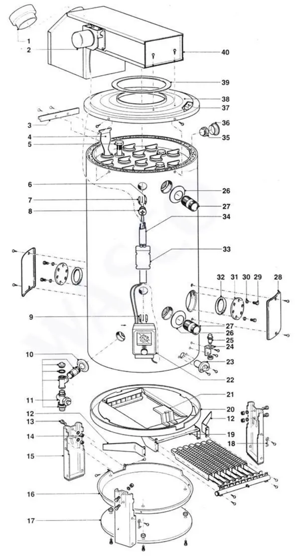Exploded view A.O. Smith BTE 270 NN: Totaaloverzicht