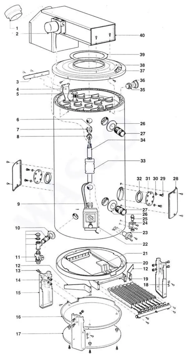 Exploded view A.O. Smith BTE 500 NN: Totaaloverzicht