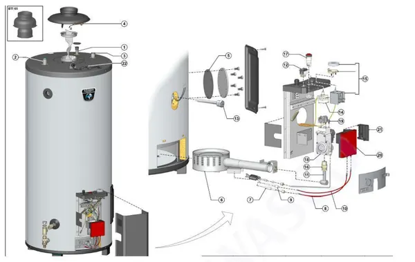 Exploded view A.O. Smith BTI 65: Totaaloverzicht