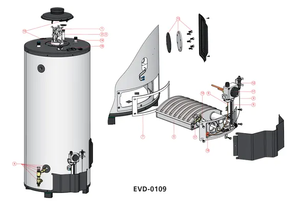 Exploded view A.O. Smith BTL 100: Totaaloverzicht