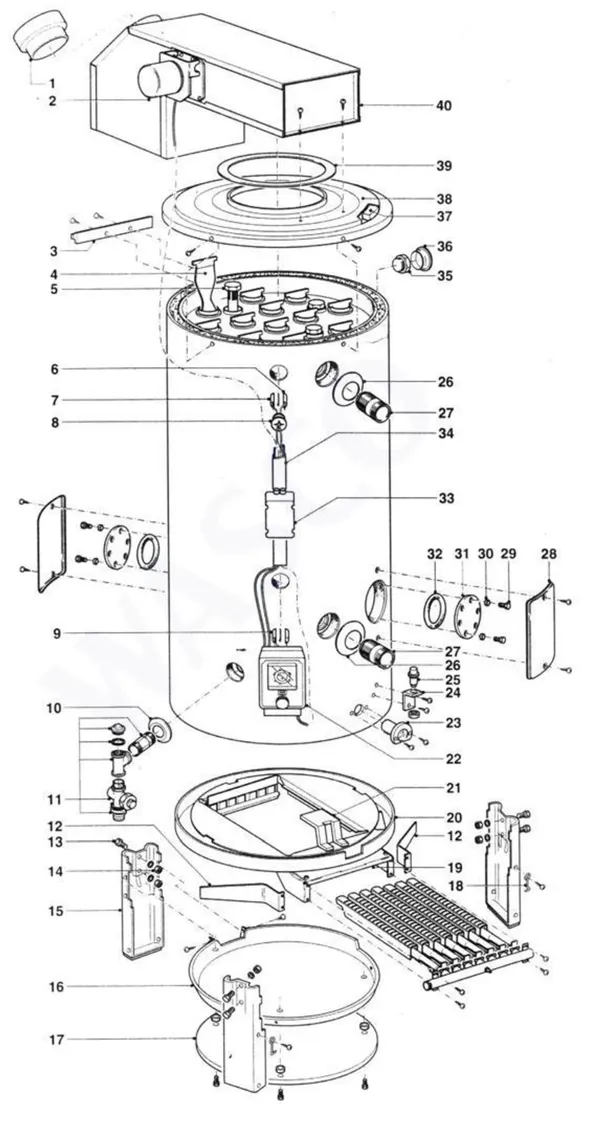Exploded view A.O. Smith BTR 500: Totaaloverzicht