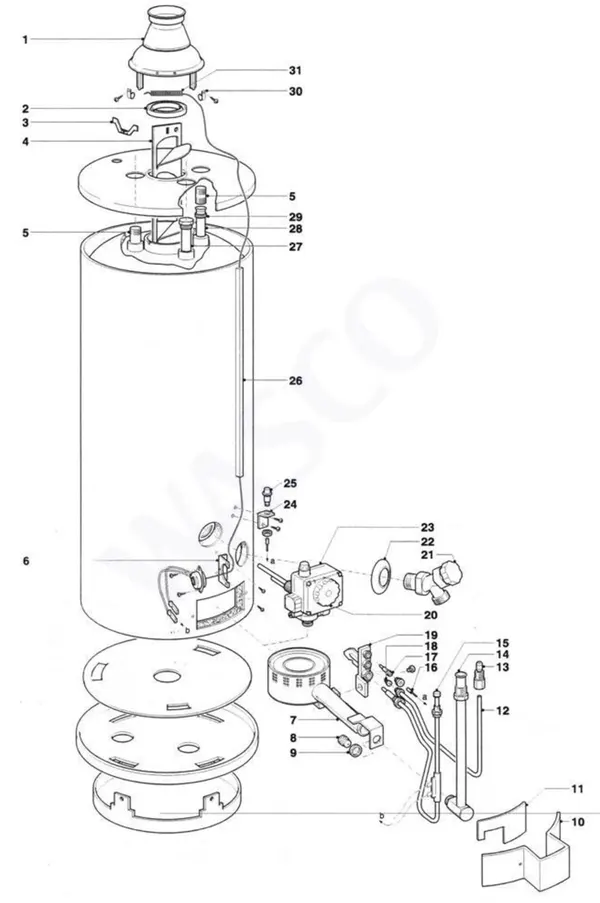 Exploded view A.O. Smith EQ(B) 200: Totaaloverzicht