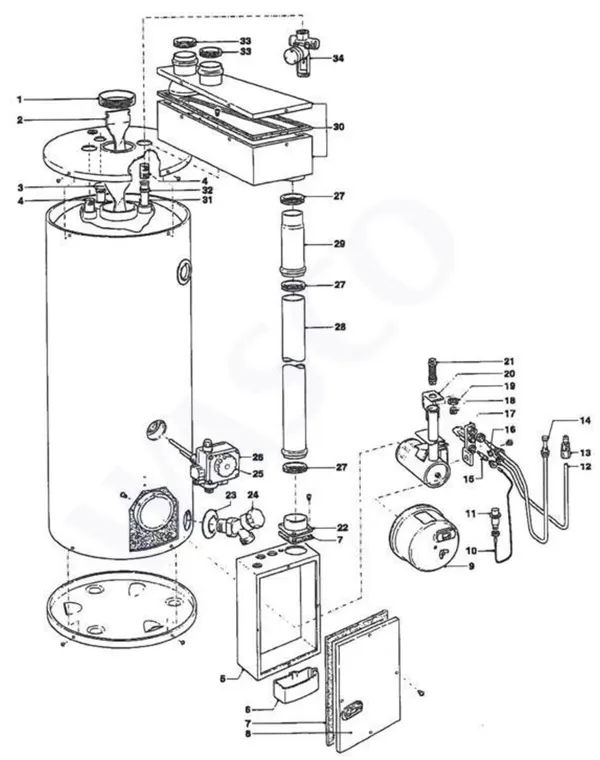 Exploded view A.O. Smith NGT 115 NN: Totaaloverzicht