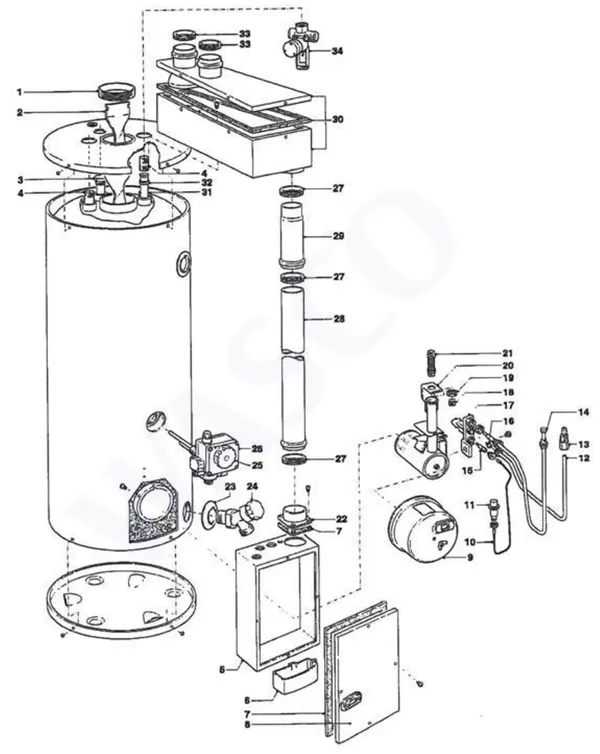Exploded view A.O. Smith NGT 155 NN: Totaaloverzicht