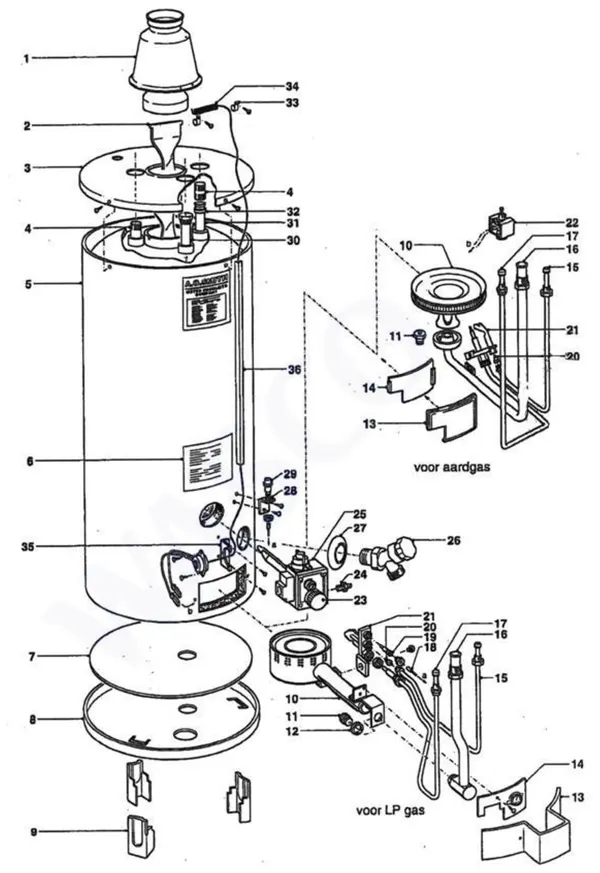 Exploded view A.O. Smith NPC 50 TNN: Totaaloverzicht