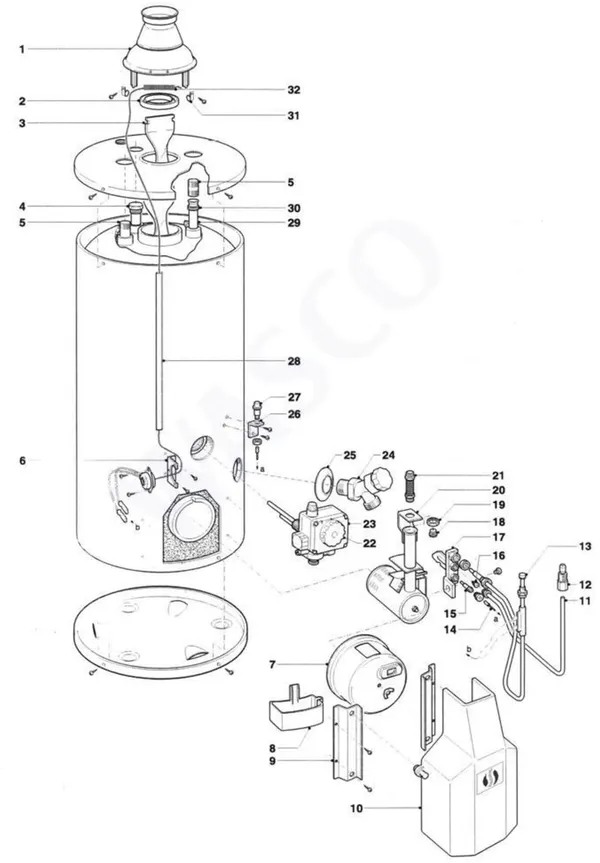 Exploded view A.O. Smith PGCS 30: Totaaloverzicht