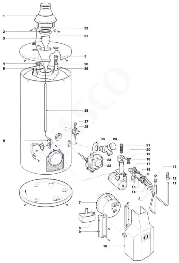 Exploded view A.O. Smith PGCS 40: Totaaloverzicht