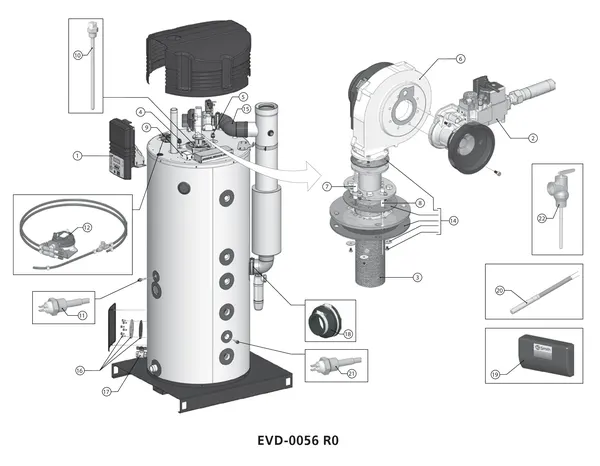 Exploded view A.O. Smith SGE 60 (tot 30-12-2012): Totaaloverzicht