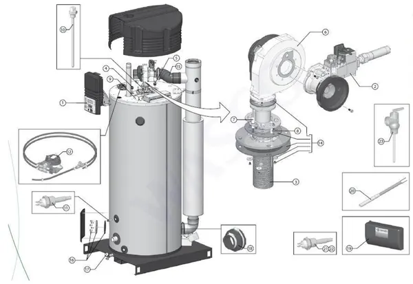 Exploded view A.O. Smith SGS 50 (na 09-2009): Totaaloverzicht