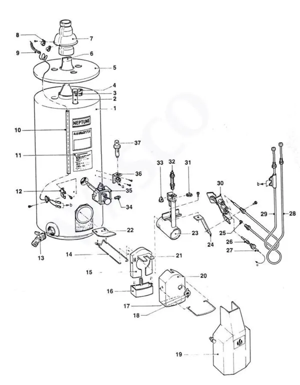 Exploded view A.O. Smith Tune 250: Totaaloverzicht