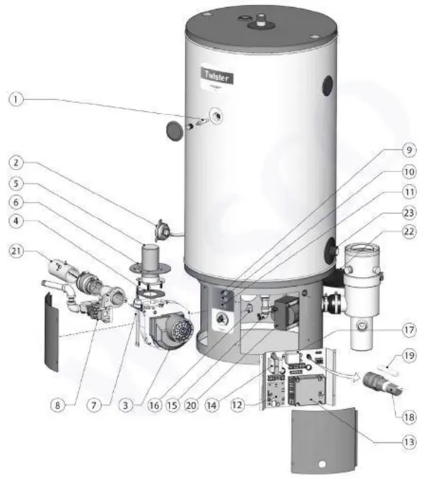 Exploded view A.O. Smith Twister 35-130: Totaaloverzicht