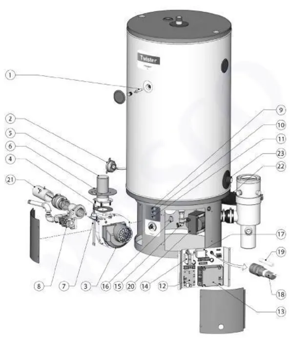 Exploded view A.O. Smith Twister 45-190: Totaaloverzicht