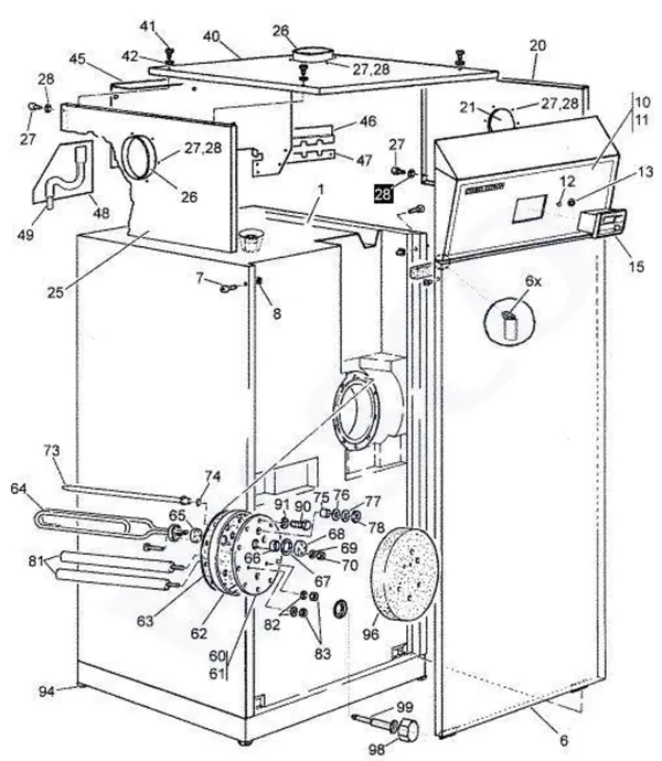 Exploded view Stiebel Eltron LWA 203-203 SOL, 303-303 SOL (11/2000-08/2003): Totaaloverzicht