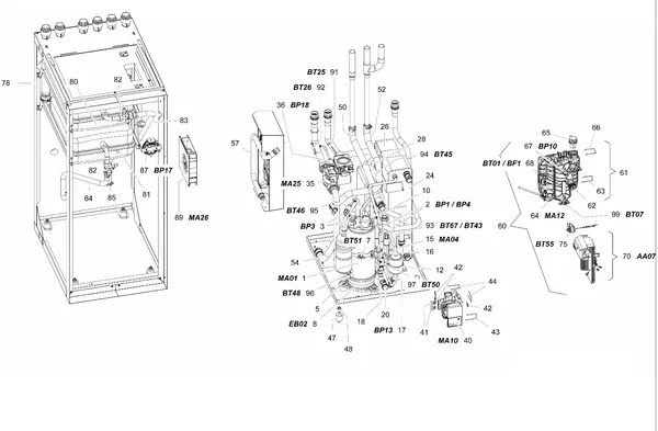 Exploded view Stiebel Eltron WPE-I 04-15 HKW 230 PREMIUM (06/2020): Functiedelen en koelunit
