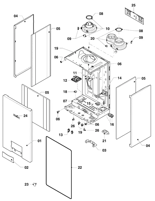 Exploded view Vaillant ecoTEC plus VHR 20/26 CS/1-5: Manteldelen