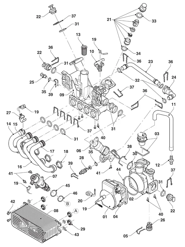Exploded view Vaillant ecoTEC plus VHR 25/32 CS/1-5: Hydraulikdelen hydroblock