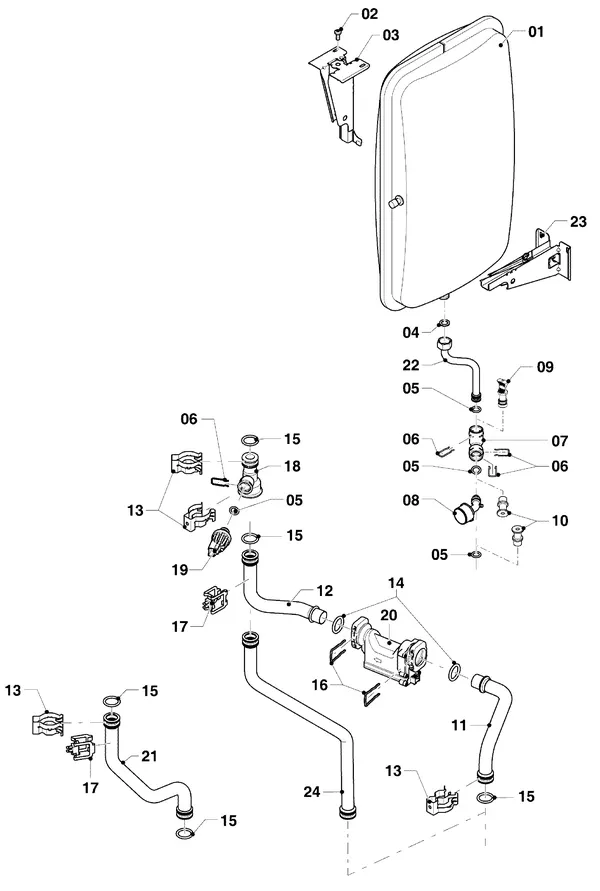 Exploded view Vaillant ecoTEC plus VHR 30/36 CS/1-5: Hydraulikdelen