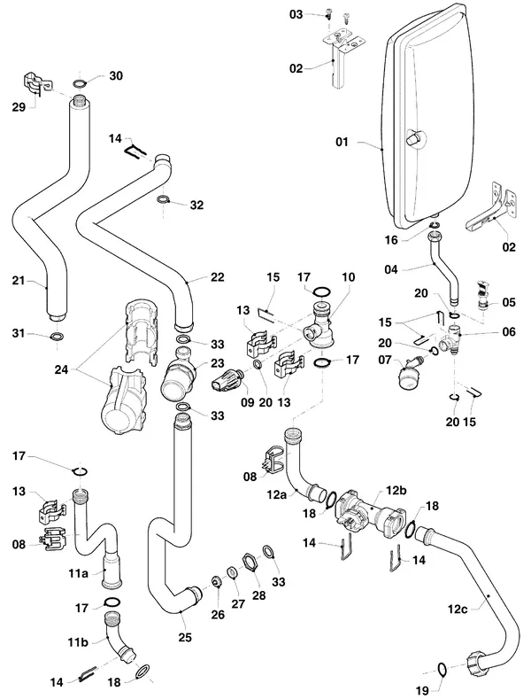 Exploded view Vaillant ecoTEC exclusive VHR NL 25-35/5-7: Hydraulische delen