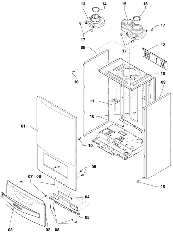 Exploded view Vaillant ecoTEC exclusive VHR NL 25-35/5-7: Manteldelen
