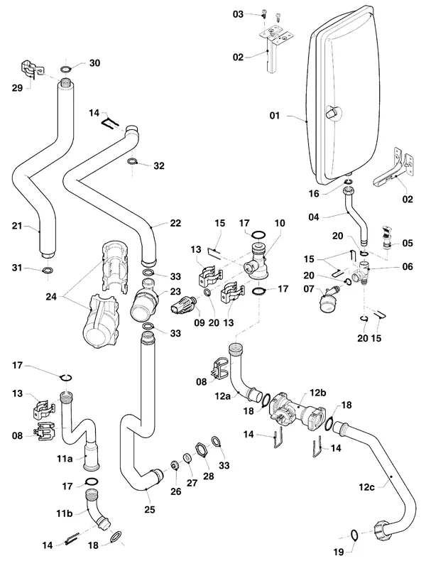 Exploded view Vaillant ecoTEC exclusive VHR NL 35-45/5-7: Hydraulische delen