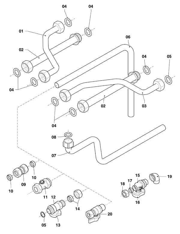 Exploded view Vaillant actoSTOR VIH CL 25 S: Leidingen