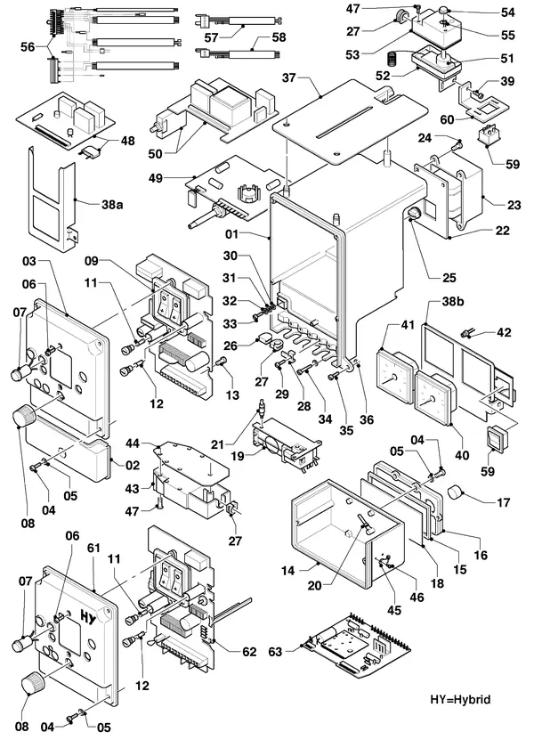 Exploded view Vaillant Combiketel Turbo CWK 24-12 E SO28: Schakelkast