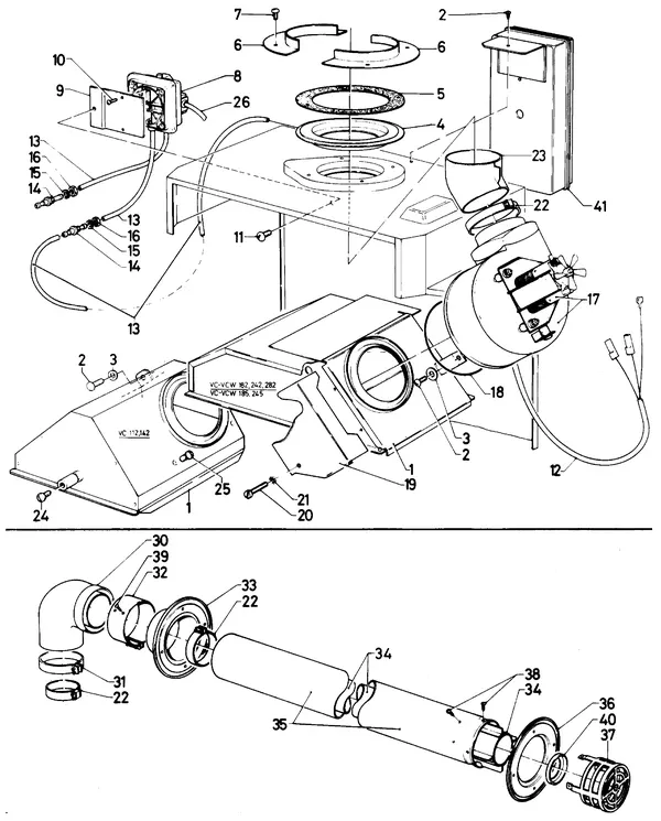 Exploded view Vaillant Combiketel Turbo CWK 24-12 E SO28: Verbrandings luchtaanvoer gasaf