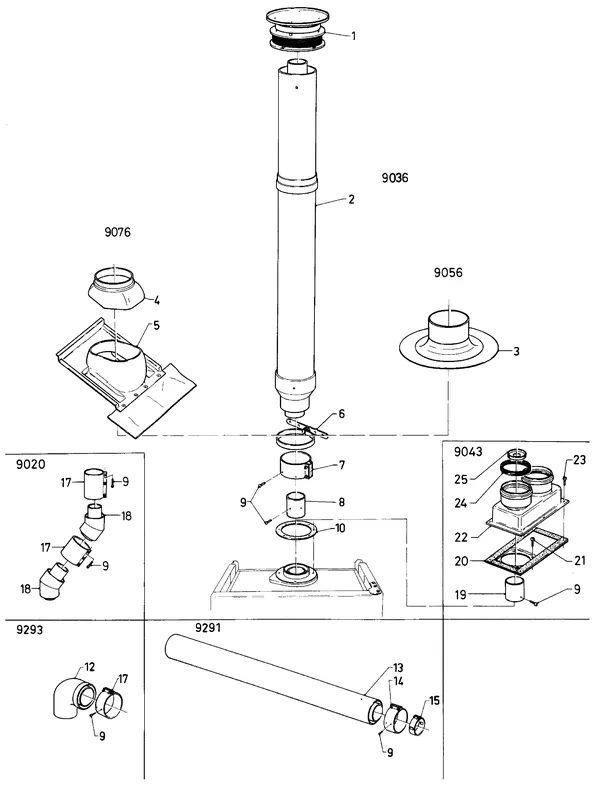 Exploded view Vaillant Combiketel Turbo CWK 24-12 E SO28: Vertikale dakdoorvoer