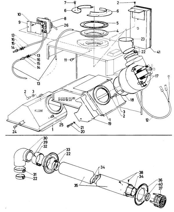 Exploded view Vaillant Combiketel Turbo CWK 24-12 SO28: Verbrandings luchtaanvoer gasafvoer