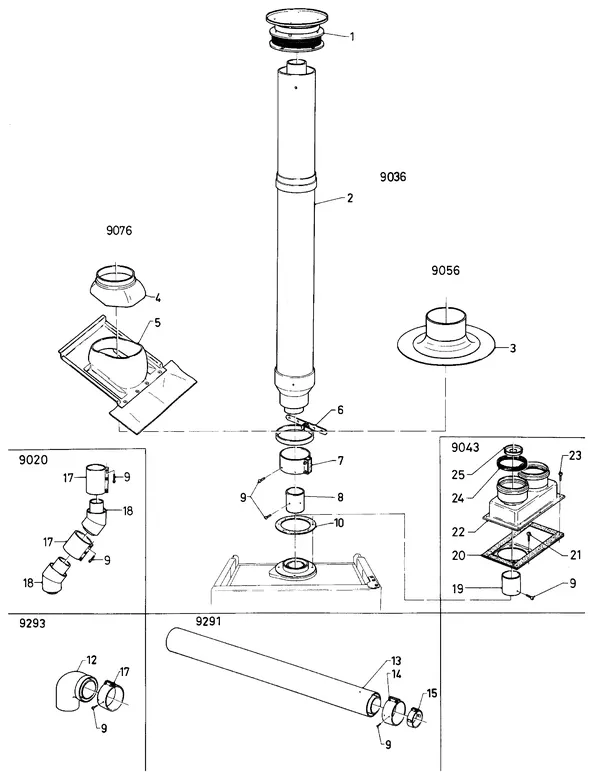 Exploded view Vaillant Combiketel Turbo CWK 24-12 SO28: Vertikale dakdoorvoer