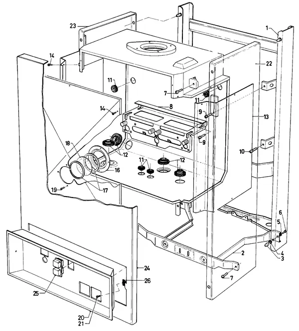 Exploded view Vaillant Combiketel Turbo CWK 24-12: Manteldelen