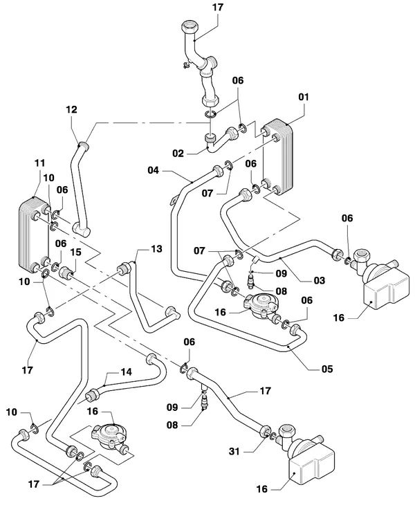 Exploded view Vaillant Combiketel Turbo CWK 24-12: Warmtewisselaar platenwisselaar