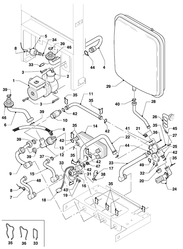 Exploded view Vaillant Combiketel Turbo CWK 245/3: Aansluitdelen