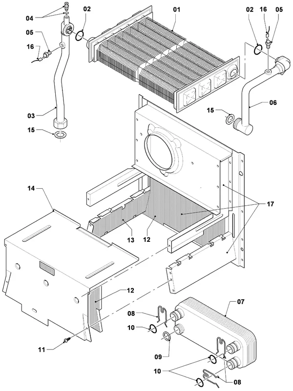 Exploded view Vaillant Combiketel Turbo CWK 245/3: Warmtewisselaar