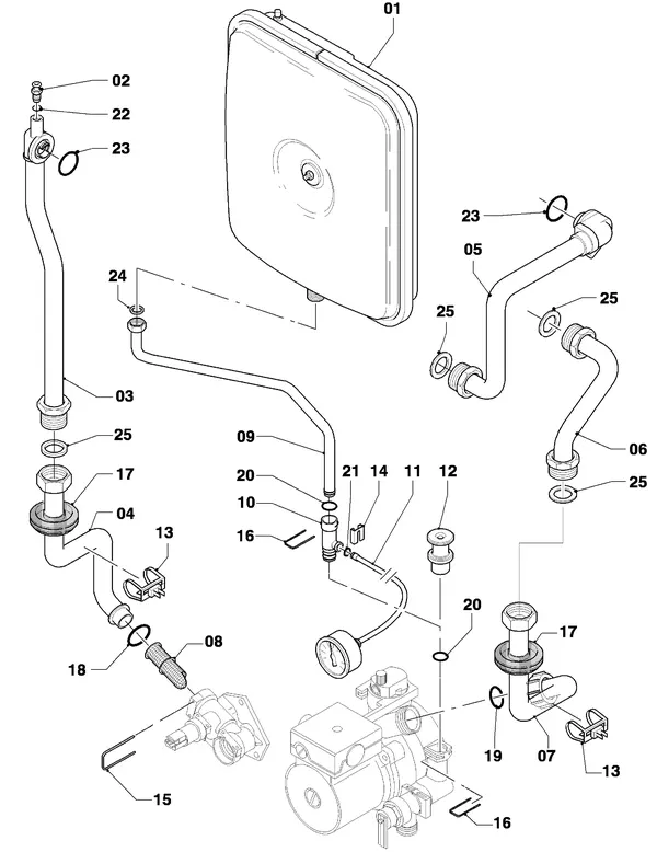 Exploded view Vaillant Combiketel Turbo CWK 245/4-5 R4: Aansluitdelen
