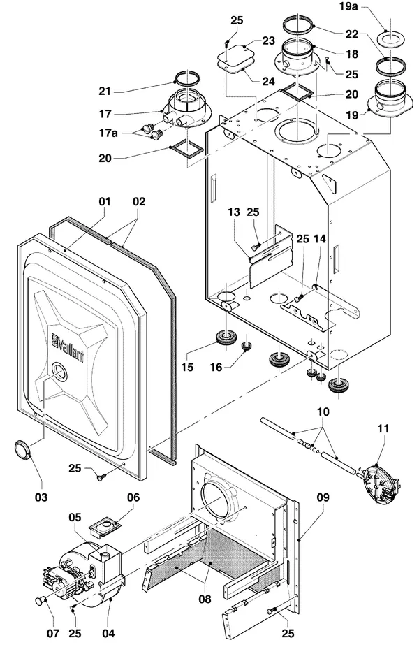 Exploded view Vaillant Combiketel Turbo CWK 245/4-5 R4: Verbrandingskamer